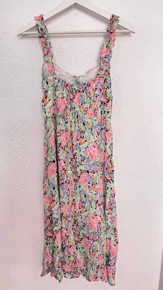 Vestido Zara midi flores talla S - escote cuadrado
