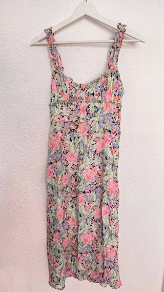 Vestido Zara midi flores talla S - escote cuadrado