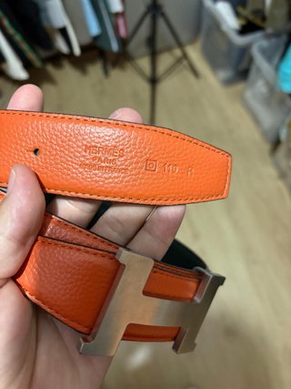 Cinturón Hermès Naranja y Plateado