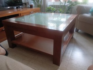 Mesa de centro madera maciza y cristal
