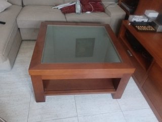 Mesa de centro madera maciza y cristal