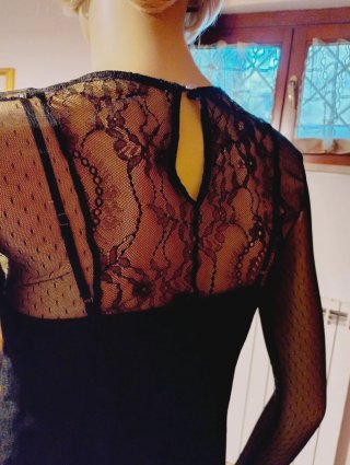 Mini abito nero pizzo donna
