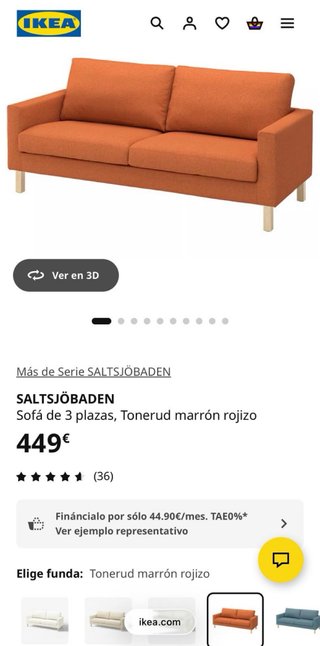 Sofá IKEA SALTSJÖBADEN 3 plazas naranja/teja