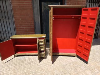 Recibidor madera dorado y verde