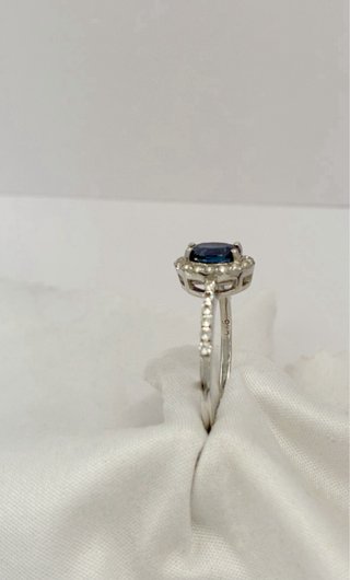 Anillo Plata 925 Halo Zafiro Azul y Diamantes