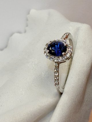 Anillo Plata 925 Halo Zafiro Azul y Diamantes