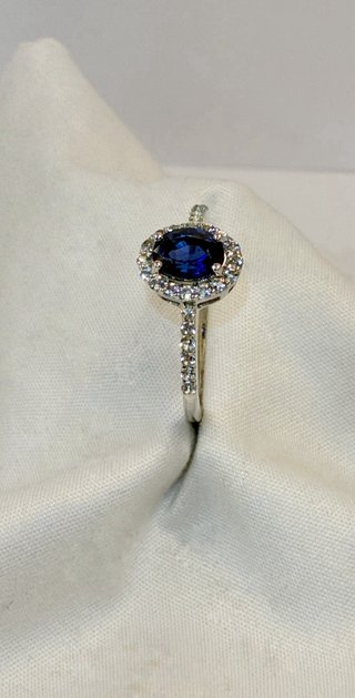 Anillo Plata 925 Halo Zafiro Azul y Diamantes