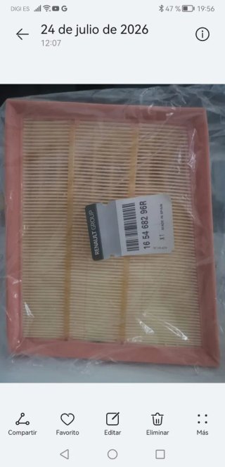 Filtro de aire Renault 16 54 682 96R