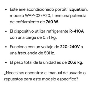 Aire Acondicionado Portátil Blanco Marca equalion
