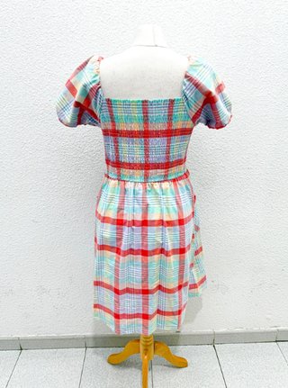 Vestido vintage cuadros azul y rojo