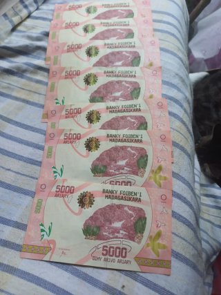 7 Billetes 5000 Ariary Madagascar