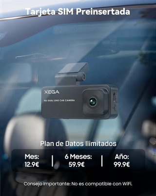 NUEVO - XEGA 2K 4G Dash Cam Coche con Tarjeta SIM
