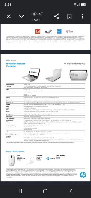 HP Pavilion Notebook 15-p264ns Argento