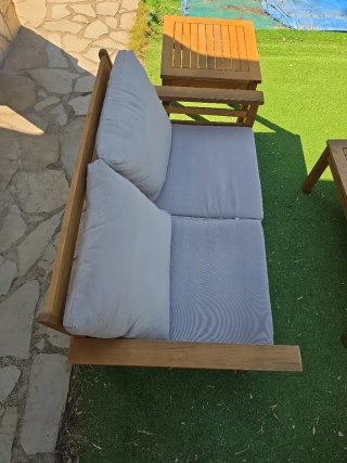 Conjunto Muebles Jardín Madera y Tela
