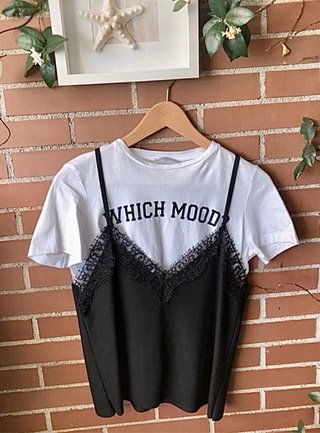 Camiseta doble encaje blanco y negro