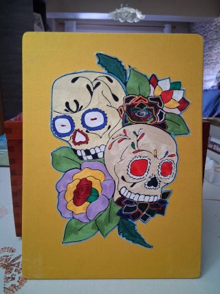 Cuadro decorativo calaveras y flores