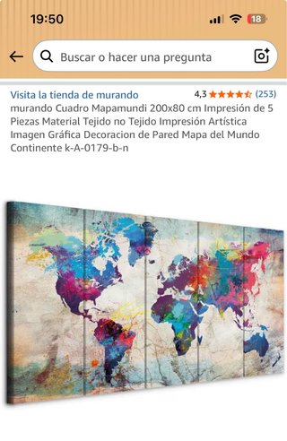 Cuadro Mapa del Mundo 200x80cm