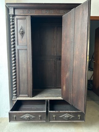 Armario antiguo madera con espejo y cajones