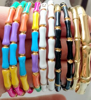 Pulseras bambú acero inxidable multicolor y dorada