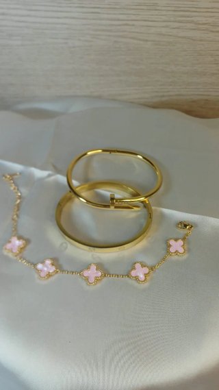 Conjunto Brazaletes Chapado Oro 18k Nacar