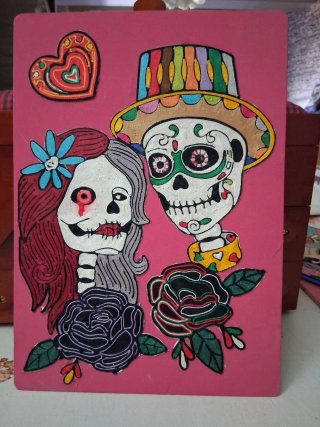 Cuadro pareja calaveras Día de Muertos