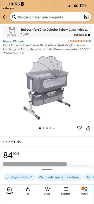 Cuna de bebé gris