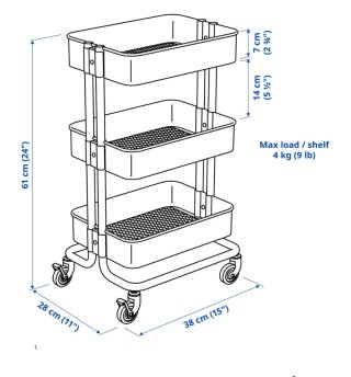 Carrito Auxiliar Negro 3 Niveles