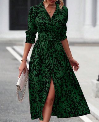 Vestido estampado verde y negro
