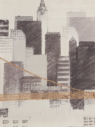 Cuadro Lienzo Skyline Nueva York Dorado