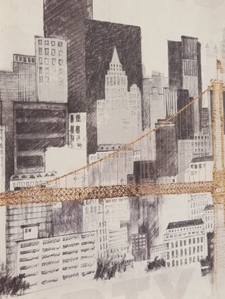 Cuadro Lienzo Skyline Nueva York Dorado