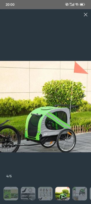 Remolque y carro para perro gris y verde.