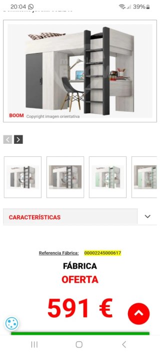 Cama juvenil alta con escritorio