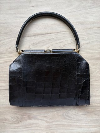 Bolso Piel Cocodrilo Negro Auténtico