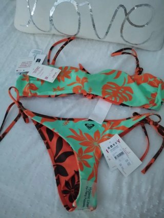 Bikini Roxy Naranja y Turquesa Estampado Floral