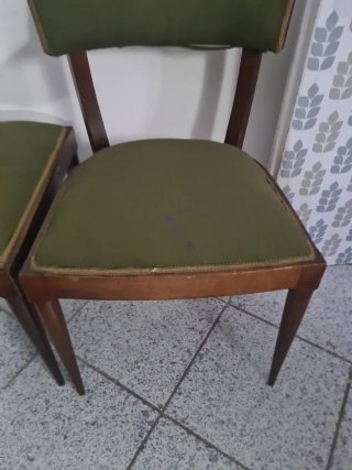 Set 2 poltroncine e pouf in legno e tessuto