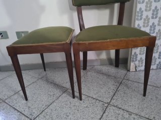 Set 2 poltroncine e pouf in legno e tessuto