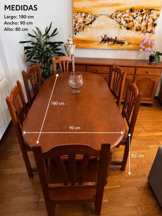 Mesa comedor madera + 6 sillas y aparador