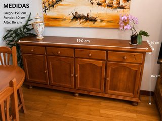 Mesa comedor madera + 6 sillas y aparador