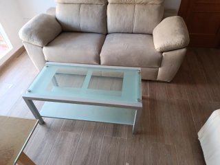 Mesa de centro cristal y metal