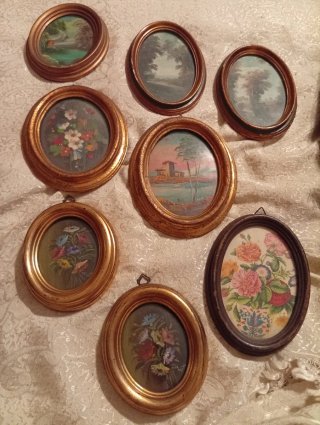 Set 8 antichi quadretti ovali