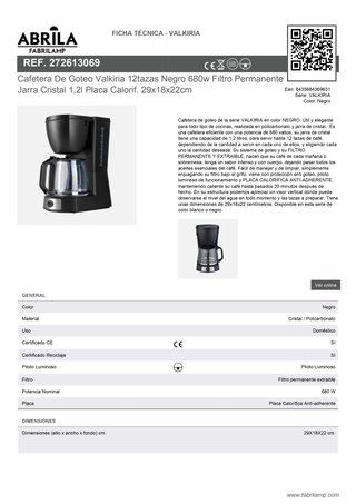 Cafetera Blanca con Jarra de Cristal