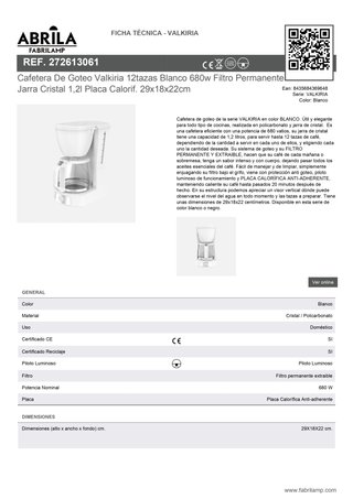 Cafetera Blanca con Jarra de Cristal