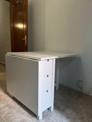 Mesa plegable extensible blanca 6 cajones