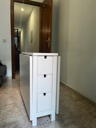Mesa plegable extensible blanca 6 cajones