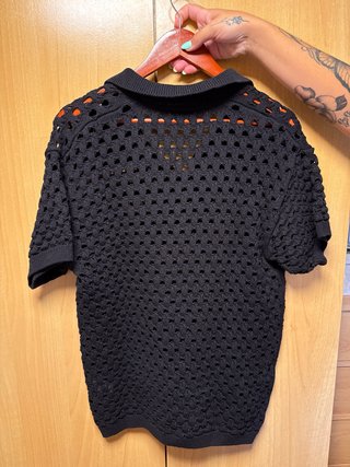 Camiseta Zara Crochet Negra Talla M