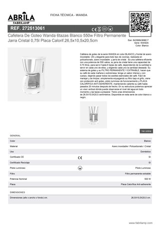 Cafetera Blanca con Jarra de Cristal