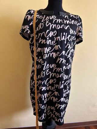 Sisley Vestito Nero con Scritta Rosa