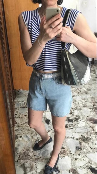 Borsa vintage in denim e cuoio