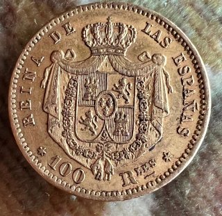 Moneda Oro 100 Reales Isabel II 1863