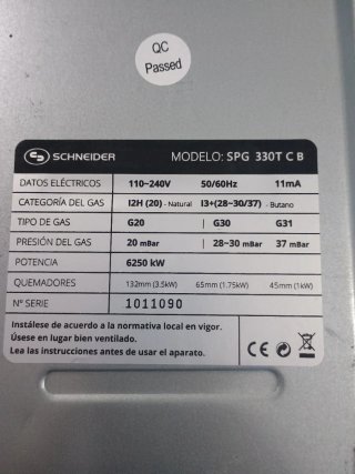 Encimera Gas Schneider SPG 330T C/B